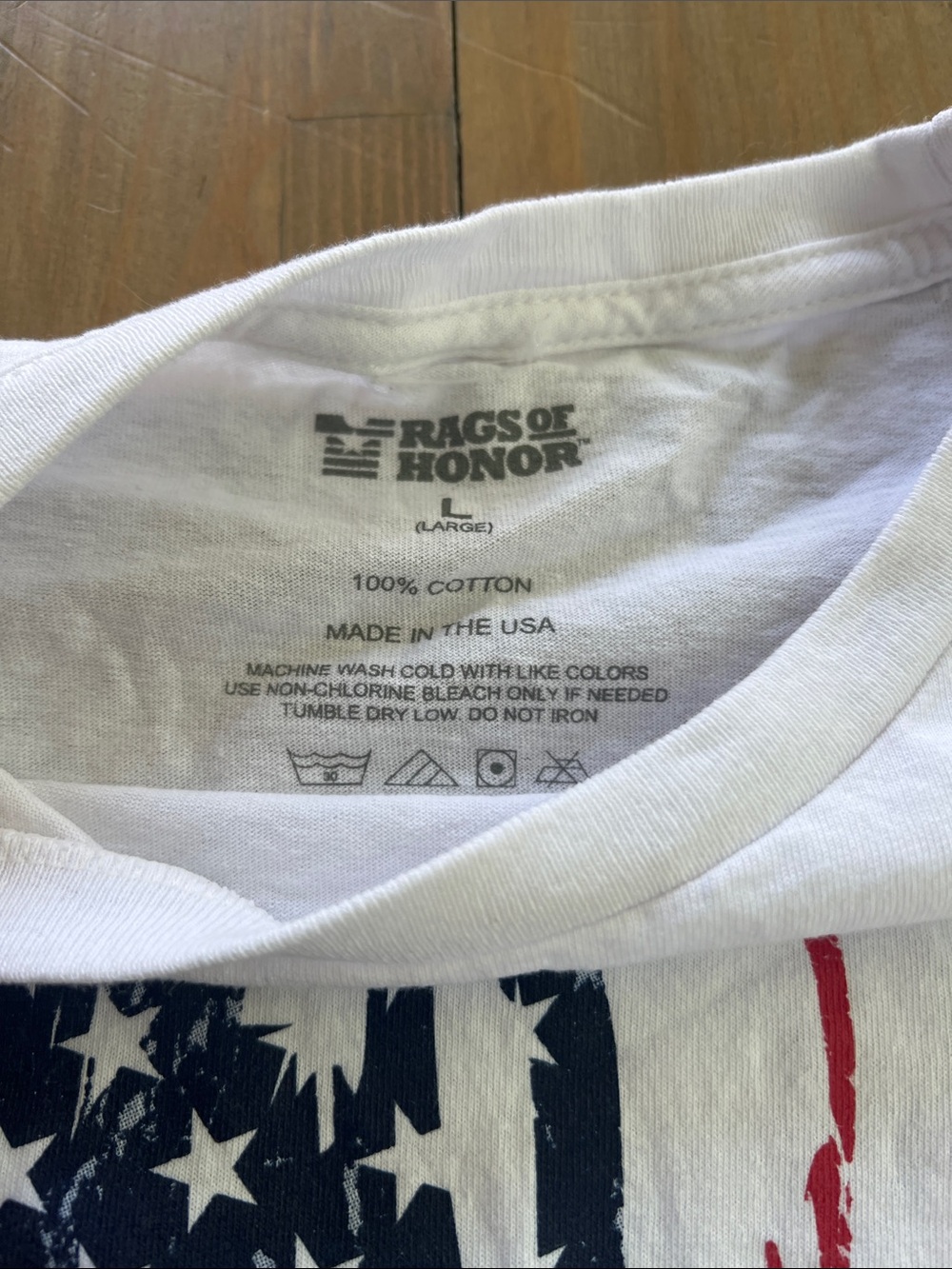 Rags of Honor Men’s White Long Sleeve T-Shirt with Distressed American Flag- L - Picture 2 of 5